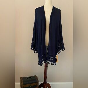 Ruby Rd. Navy Women's Cape with Tassel Trim